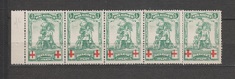 COB 126 ** Neuf Sans Charnière Bande De 5 - 1914-1915 Cruz Roja