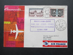 Frankreich 1959 Air France First Flight. Premiere Liaison Aerienne Paris - Rome - Athenes - Istanbul. Par Caravelle - Cartas & Documentos