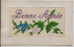 CPA Brodée Soie écrite Rose Myosotis - Embroidered