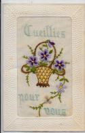 CPA Brodée Soie écrite Violettes - Embroidered