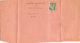 Avis De Reception Du 30 Novembre 1939 Pour Cap Martin Roquebrune - 1939-44 Iris