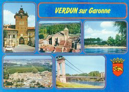 VERDUN-sur-GARONNE (T.-et-G.) - Le Porche - Eglise (XVIe Siècle) - Le Camping - Vue Aérienne - Le Pont - Verdun Sur Garonne