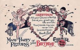 TINY TOTS HAPPY BIRTHDAY POSTCARD- FAIRY AND CLOWN - POSTCARD - Unclassified