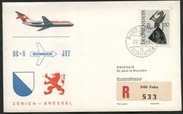 1966 Liechtenstein, Primo Volo First Fly Erste Flug Swissair Zurigo - Bruxelles, Timbro Di Arrivo - Briefe U. Dokumente