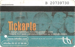 Tickarte 10 Voyages : Ticket Tram Et Bus Bordeaux (CUB - Validé / Used / Genutzt : 15/01/2014) - Europe