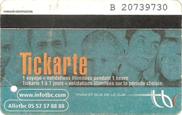 Tickarte 10 Voyages : Ticket Tram Et Bus Bordeaux (CUB - Validé / Used / Genutzt : 15/01/2014) - Europa