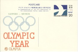 JAPAN Stationery Card Olympic Year Sapporo - Munich With Asian-Oceanic Stamp Imprint - Winter 1972: Sapporo