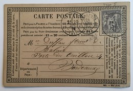 CARTE PRÉCURSEUR POUR FABRIQUE DE BALAIS A BORDEAUX Affranchissement Type Sage Décembre 1876 - Vorläufer
