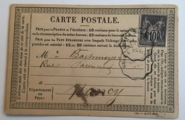 CARTE PRÉCURSEUR POUR NANCY CACHET CONVOYEUR Affranchissement Type Sage Aout 1878 - Voorloper Kaarten