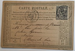 CARTE PRÉCURSEUR POUR ANGERS Affranchissement Type Sage Octobre 1876 - Voorloper Kaarten