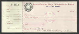 Portugal Timbre Fiscal Fixe $10 Cheque Bancaire BESCL Praça Do Brasil Stamped Revenue $10 Bank Check - Storia Postale