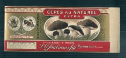 étiquette  Cèpes Au Naturel Extra - SOUBIRAN - Bordeaux - Chromo Litho XIX Ième ?  - 26 X 10cm  LUXE - Dorure - Frutas Y Legumbres