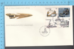 Canada - 1977 Block Scott # 748...751, Inuit Hunting  - FDC PPJ , Fancy Cancelation - Indiens D'Amérique