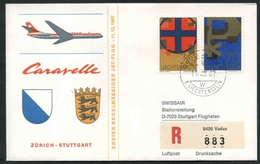 1967 Liechtenstein, Primo Volo First Fly Erste Flug Swissair  Caravelle Zurigo - Stoccarda, Timbro Di Arrivo - Cartas & Documentos