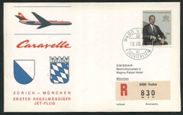 1965 Liechtenstein, Primo Volo First Fly Erste Flug Swissair  Caravelle Zurigo - Monaco, Timbro Di Arrivo - Briefe U. Dokumente