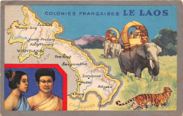 ¤¤  -  Colonie Française  -   LE LAOS   -  Carte Du Pays  -  Eléphants , Tigre      -  ¤¤ - Laos
