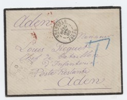 ,Aden,1890,poste Restante, Taxe,Picquet, Chef De Bataillon Tonkin,Grenoble,Modane, LAC                          ,LAC - Yemen