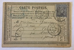 CARTE PRÉCURSEUR POUR AUXERRE Avec MARQUE BM Boite Mobile Affranchissement Type Sage Juin 1877 - Voorloper Kaarten