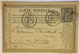 CARTE PRÉCURSEUR DE BEAUVAIS POUR LILLE Affranchissement Type Sage De Novembre 1876 - Precursor Cards