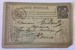 CARTE PRÉCURSEUR Pour ROUEN Avec CACHET GRAINS GRAINES ET FRUITS DU MONT Affranchissement Type Sage 1877 - Precursor Cards