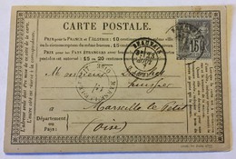 CARTE PRÉCURSEUR DE BEAUVAIS Pour MARSEILLE LE PETIT Avec CACHET Au Verso Affranchissement Type Sage 1877 - Voorloper Kaarten