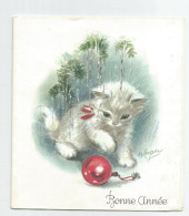 Carte Double Bonne Année Chat Jouant Avec Boule Guirlande Illustrée Par Cooper A Ed Md Paris N 1745 C , 10 X 11,2 Cm - Anno Nuovo