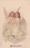 TWO ANGELS_1906 Litho Postcard_Embosed - Angels