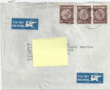 3 Stamps Israël Sur Enveloppe 1954 - Usados (con Tab)