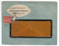 1932--Semeuse Lignée Sur Lettre Avec Enveloppe Personnalisée AMBERT--Vorilhon Frères--Tissus En Gros - 1903-60 Säerin, Untergrund Schraffiert
