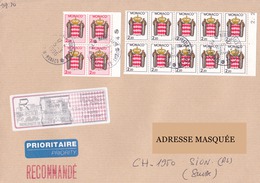 Lettre Recommandée Prioritaire Voyagée De Monte-Carlo Pour La Suisse Le 05/03/1996 Tp Série Courante. Armoiries Stylisée - Covers & Documents