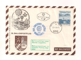 39. Ballonpostflug - 22.1.1968 - Als Ersttag - Par Ballon