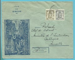 420+527 Op Brief VILLE DE BINCHE , Geillustreerd CANAVAL DE BINCHE - 1935-1949 Kleines Staatssiegel