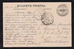 Brazil Brasil 1908 Stationery 50R OURO PRETO To EFCB Train Station ITABIRA Do CAMPO - Brieven En Documenten