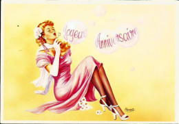 CPM Pin-up De A. Laurent - Bulles De Savon, Joyeux Anniversaire - Femme, Bouche En Coeur - Pin-Ups