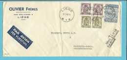 420+714+765 Op Brief Per Luchtpost (avion) Met Stempel LIEGE Naar Fagersta (Suede) Met Stempel TROUVE A LA BOITE - 1948 Export