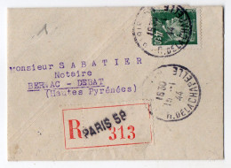 1944--tp Type Pétain 4F50 Seul Sur Lettre Recommandée De Paris 58 Pour BERNAC-DEBAT-65-cachets Ronds-format  10cm X 7cm - 1921-1960: Modern Tijdperk
