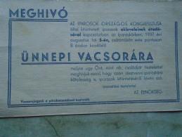 ZA421.11  Hungary Pestszentlörinc - Ipartestület - Oklevesek átadása  --vacsora - 1937 - Lettres & Documents