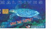 MALDIVE (MALDIVES)   - DHIRAAGU (CHIP) - 2000 SAVE THE TURTLE CODE 227MLDGIA     - USED - RIF. 9093 - Tortues