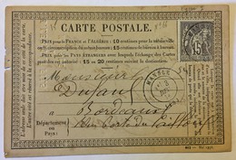 CARTE PRÉCURSEUR De MANSLE Pour BORDEAUX Avec EMPREINTE SÈCHE H. LERMAT FILS Affranchissement Sage Type 2 Décembre 1876 - Vorläufer