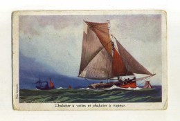 - CHALUTIER A VOILES ET CHALUTIER A VAPEUR . CARTE SIGNEE HAFFNER  . - Haffner