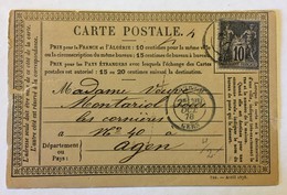 CARTE PRÉCURSEUR Pour AGEN Affranchissement Type Sage Octobre 1878 - Cartoline Precursori