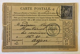 CARTE PRÉCURSEUR Pour AGEN Affranchissement Type Sage Octobre 1878 - Vorläufer