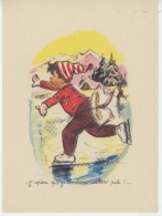 ENFANTS - Grand Dessin Format 17,7X12,7 Cm Petit Garçon Avec Patins à Glace Signé GERMAINE BOURET - Bouret, Germaine