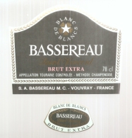 étiquette  -1950/1980* - Methode Champenoise  Bassereau - Saint Vincent Appellation TOURAINE - - Vino Blanco