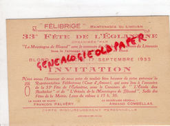 87 - BLOND - CARTE 33E FETE DE L' EGLANTINE- FELIBRIGE- 17-09-1933- MAIRE FRANCOIS PALVERY- ARMAND COMBELLAS - RARE - Documenti Storici