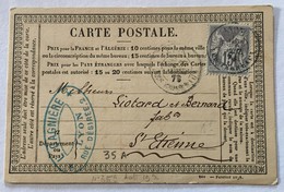 CARTE PRÉCURSEUR De LYON Pour SAINT ETIENNE Avec CACHET L. GAGNIERE Affranchissement Type Sage 1878 - Precursor Cards