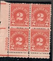 UnitedStates1931:POST DUES  Mnh** Plate Block Of 4 - Franqueo