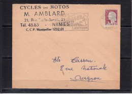 Lettre Entete PUB De NIMES GARE  Gard     Le 29 4 1961  "  CYCLES-MOTOS  "  Omec Secap FERIA.. Mne De DECARIS - 1960 Marianne (Decaris)