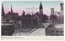 USA - DES MOINES Iowa IA - SEVEN CHURCH SPIRES - EARLY STREET VIEW - Antique C1911 Vintage Postcard [6136] - Des Moines