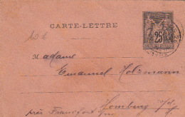 Entier Postal Paris Sage 25c Pour Hambourg - Cartes-lettres